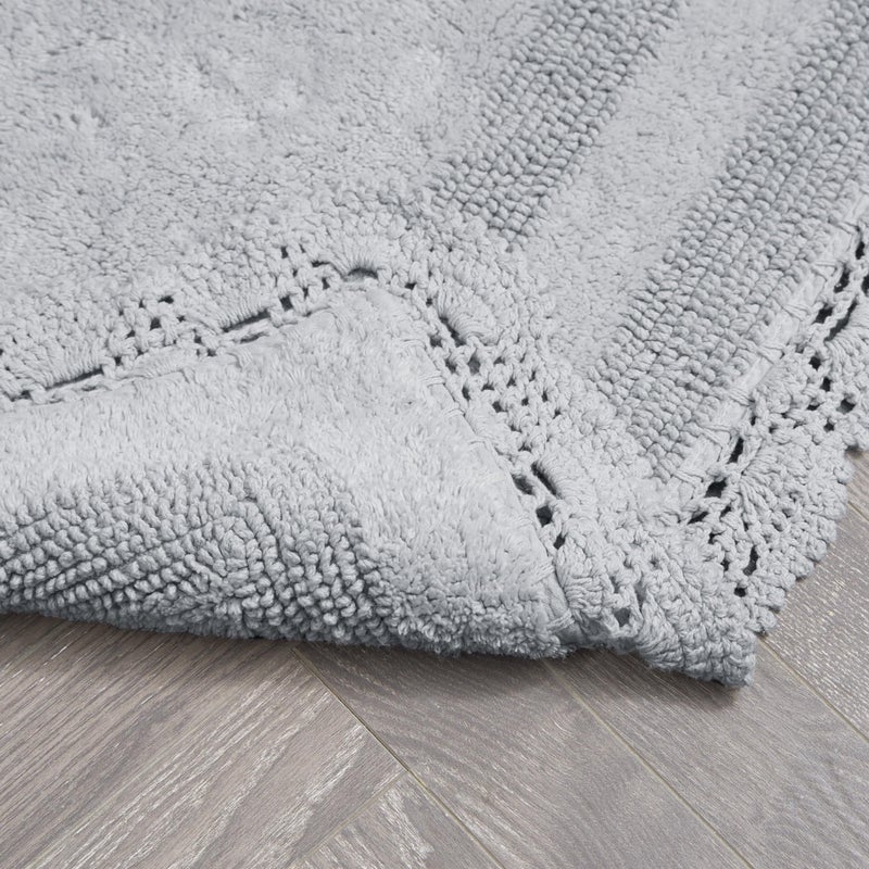 Laura Ashley Absorbent Bath Mat Reversible Crochet Soft and Plush Bathroom Mat 100% Cotton 2-Piece Bath Rug Set, Light Grey - Image 4